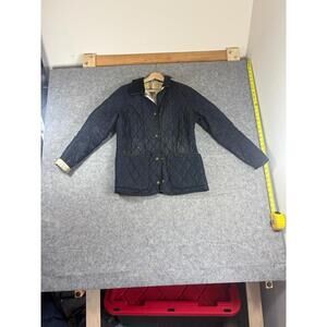 Barbour Quilted Blue Logo Dress Tartan Jacket US 6 UK 10 snap corduroy collar